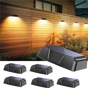 Brightown Solar Fence Lights Outdoor - 6 Pack Solar Deck Light with Warm White,